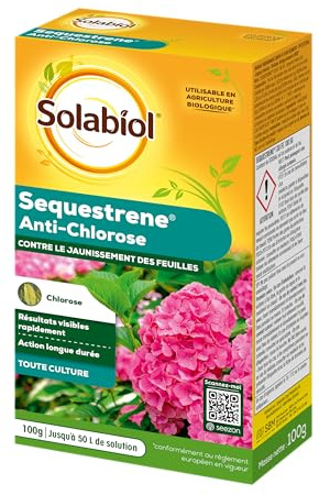 SOLABIOL Séquestrène Anti-Chlorose - Jusqu'à 50L - 100g | Résultats Visibles Rapidement - Action Longue Durée - Toutes Cultures - Utilisable en Agriculture Biologique - SOSEQ01