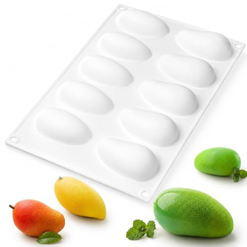 OCPO KITCHEN Mango Silicone Mold for Baking Mousse Cake, Fruit French Dessert, Pastry, Chocolate, Ice Cream, Cake Decoration Mold, 3D Mango Shape (10-Cavity)