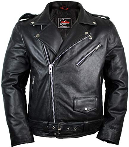 Giacca in pelle Rocker Punk da motociclista Western Highway Rockabilly Nero XXXXXL