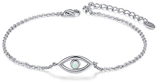 CHIC & ARTSY 925 Sterling Silver Synthetic Opal Bracelet Opal Butterfly, Stethoscope, Evil Eye, Cross, Infinity Bracelet for Women Adjustable Sister Friendship Bracelets Total 8.2 Inche