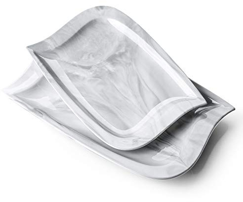 MALACASA Serving Platter, 2 Piece 11and 13 Porcelain Serving Dishes, Dinnr Plates Dessert Plates Serving Tray for Parties, Platters for Serving Food, Sushi,Dessert, Series Elvira, Marble Grey