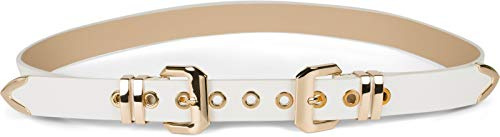 styleBREAKER Damen Gürtel mit doppelter goldener Schnalle und Lochnieten, B-Low Belt, Taillengürtel, kürzbar 03010121, Farbe:Weiß, Größe:90cm