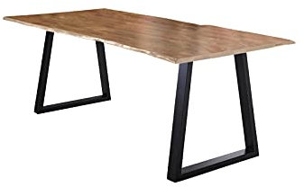SAM Esstisch 220x100 cm Lubin, Akazienholz naturfarben, Massiver Esszimmertisch mit echter Baumkante, Baumkantentisch mit V-Gestell Schwarz, Holztisch mit 26 mm Tischplatte