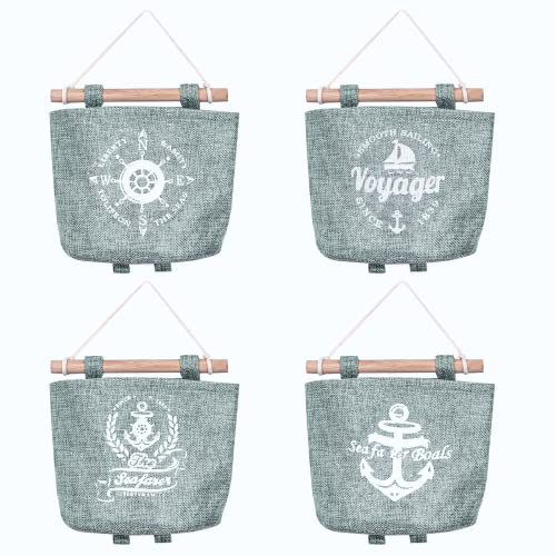 JJQHYC 4 Stück Hängende Aufbewahrungstasche Maritime Stil Hängeorganizer Wand Hängende Tasche Wandtaschen Tür Organizer Grau