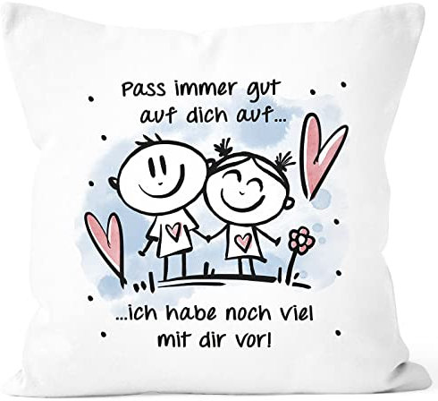 SpecialMe® Kissen-Bezug Liebe Pass auf Dich auf Spruch Herz Geschenk Valentinstag Jahrestag Partner weiß 40cm x 40cm
