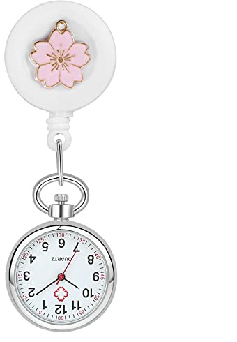 Avaner Krankenschwesteruhr Blumen Design Pflegeruhr: FOB Analog Quarzwerk Pulsuhr Ansteckuhr Unisex Silber schwesternuhren mit Pin Clip Arzt Doktor Medical Taschenuhr