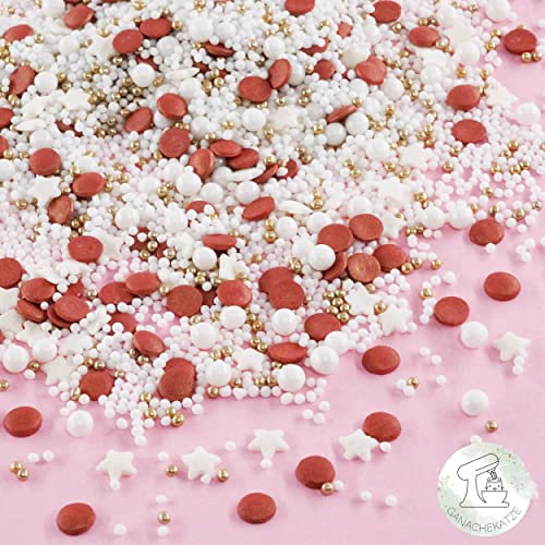 Streusel Weihnachten Sternenstaub weiss gold bordeaux Sterne 180g | STREUSEL GLÜCK | Weihnachtsstreusel Zuckerstreusel Sprinkles Christmas bunte Tortendeko Plätzchen verzieren