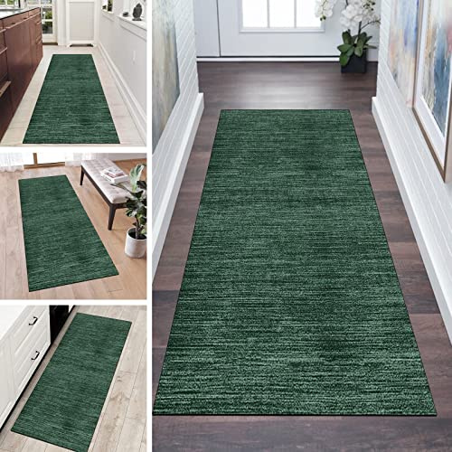 QQrunner Teppich Läufer Flur Dunkel Grün Lang rutschfest Kücheteppich Waschbar 50x100cm Meterware Abstrakt Teppichmatten Waschbar Korridor Wohnzimmer Schlafzimmer 40-120cm Breit, Anpassbare Größe