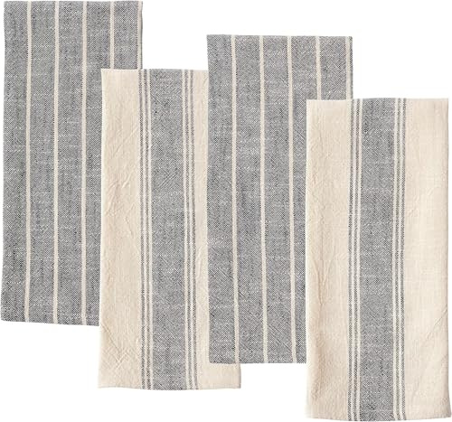 KAF Home Cotton Kitchen Towels - Set Of 4 Rustic Tea Towels - Multi-Purpose Absorbent Cleaning & Dish Cloth (Black)
