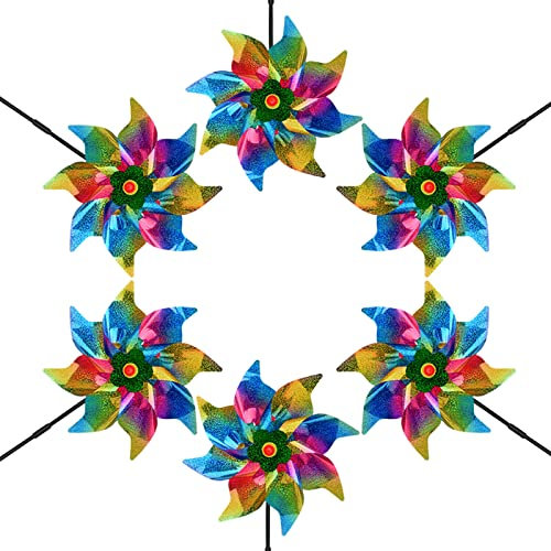 30cm Windrad Vogelabwehr 6 Stück Regenbogen Windrad Rasen Vogelabwehr Reflektierende Windmühle effektive reflektierende Farbspinner für Hausfenster, Obstgarten, Bauernhof, Fischteich (Regenbogen)