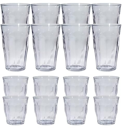 Duralex Picardie Assorted Set of 16 Clear Drinking Glasses/Tumblers, 8 x 310ml + 8 x 500ml, Water, Juice, Tempered Glass, Dishwasher Safe