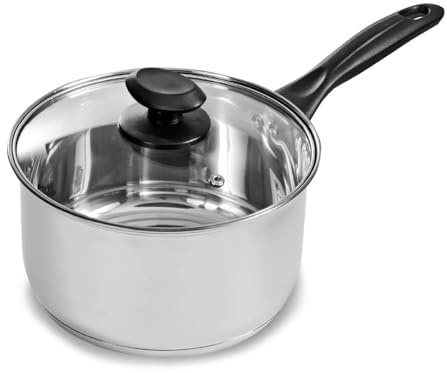 Blackmoor 18cm Stainless Steel Saucepan/Tempered Glass Lid with Steam Vent/PFAS-Free/Suitable for All Hob Types Including Induction/Necessities Range 69829