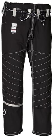 Ju-Sports BJJ Hose A1L Select Neo Schwarz I Jiu Jitsu Hose mit Schnürbund mit elastischer Kordel & Langer Knieverstärkung I 100% Baumwolle & dichtes Rip-Stop Gewebe