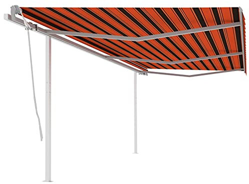 ZEYUAN Gelenkarmmarkise Einziehbar mit Pfosten, Sichtschutz Balkon, Balkon Markise, Seitenmarkise, Klemmmarkise, Sonnenvorhang, Balkonmarkisen, 6x3 m Orange und Braun