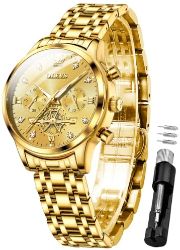 OLEVS Womens Watches Chronograph Luxury Diamond Dress Gold Wrist Watches Stainless Steel Waterproof Luminous