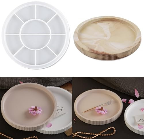 YeahBoom Silicone Molds Tray,22cm Silikonform Tablett,Rundes Tablett Silicone Molds,Silikonformen Tablett mit Rillen,Silikonform Harz Gießform Beton,Handgefertigte Silikonform,Epoxidharz Formen Moulds