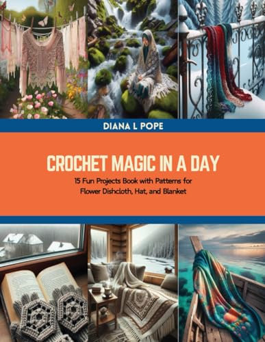 Crochet Magic in a Day: 15 Fun Projects Book with Patterns for Flower Dishcloth, Hat, and Blanket