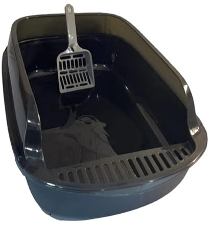 Gralara Katzentoilette mit Offener Oberseite, Haustiertoilette, Sandkasten mit Schaufel, Stabiler Tragbarer Halbgeschlossener Sandkasten, Sieb Katzentoilette, Schwarz