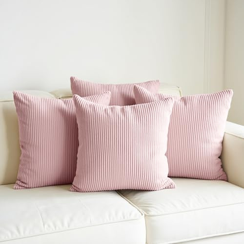 Kissenbezug 45x45 Rosa Cord – Struktur Kissenhülle für Sofa, Couch & Bett – Reißverschluss – Waschbar, Weich, Elegant & Deko-tauglich – Stylischer Cord Bezug für Schlafzimmer, Deko & Sofakissen