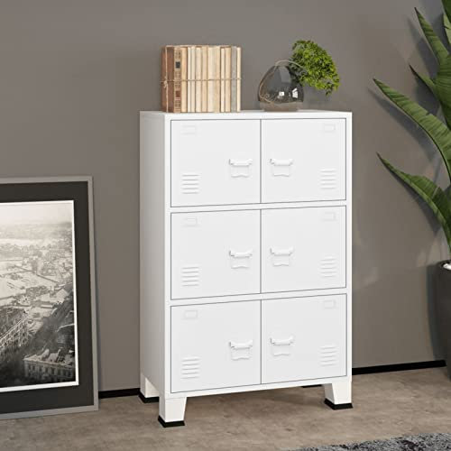Homgoday Lagerschrank Sideboard Stahlschrank Mehrzweckschrank Schrank mit Stauraum Beistellschrank Aufbewahrungsschrank Bücherschrank Standschrank Industrial Weiß 75x40x115 cm Metall