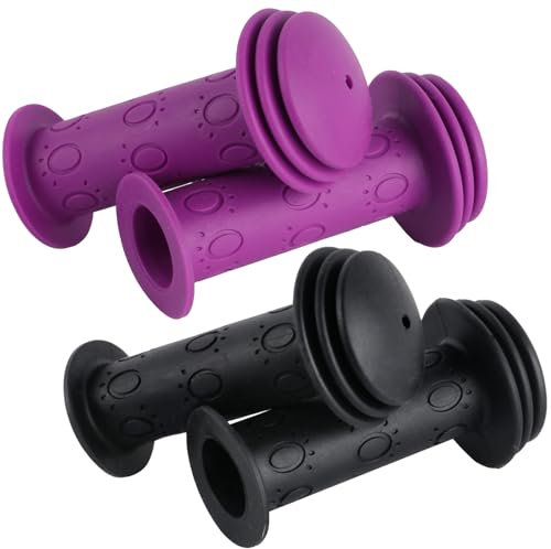 2 Paia Manopole Bici, Maniglie per Bicicletta Bambini, 22mm Manopole Impugnature per Manubrio Biciclette, Manopole Gomma Antiscivolo, Impugnatura per Manubrio Bicicletta Bambini - nero, viola