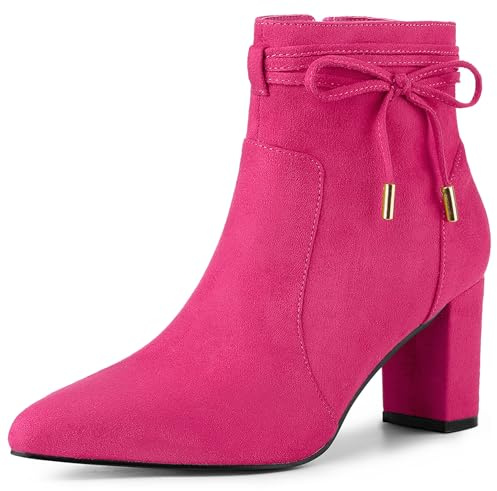 Allegra K Women's Pointed Toe Block Heel Zipper Ankle Boots Hot Pink 4 UK/Label Size 6 US
