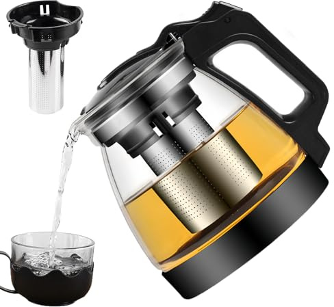 WIYETY Tetera de cristal con colador (2000 ml), tetera de cristal con colador extraíble, tetera de cristal, tetera de gran capacidad, ideal para la preparación de té suelto, té de flores