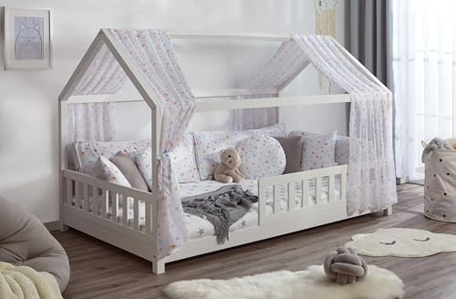 TiCAA Betthimmel Hausbett Tüll (2er Set) – Kinderbett Vorhang aus Polyester, Stoffhimmel, Hausbett Deko für Mädchen & Jungen