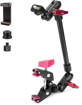 JEBUTU 13/34cm Magic Arm mit Super Clamp, 360° Flexibel Kamera Tischstativ & Klemme, Overhead Telefonhalterung, Gelenkarm mit 1/4 Gewind für Action Kamera, Webcam, Mikrofon, LED Licht, Smartphones
