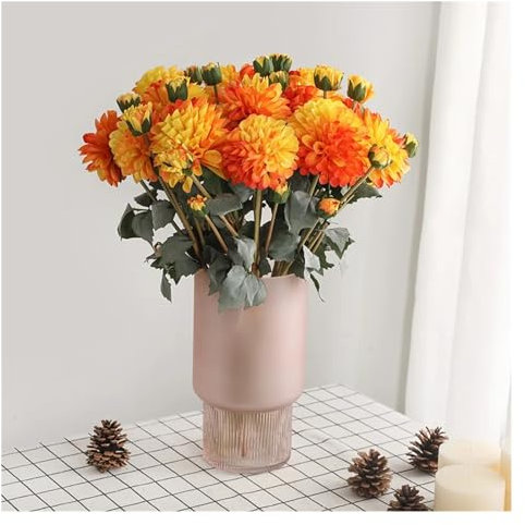 OXGQDTDQ MIUYTRN Handgebundenes Ölgemälde Dahlie Schießen Requisiten Simulation Retro Fake Blumen Home Decor Hochzeitsstrauß Dekorative Vasen Modern cuicui(Orange)