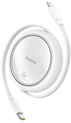 Baseus - Cable USB C a Lightning, Cable de Carga rápida USB C a Lightning retráctil de 20W, Compatible con iPhone 14/13/13 Pro/13 Pro Max/12/12 Pro/11/XS MAX/8 Plus, iPad Pro, Color Blanco