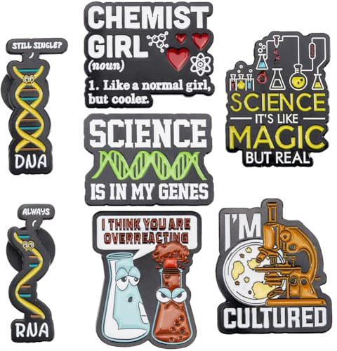 SUNNYCLUE 1 Box Mit 7 Wissenschaftsbroschen Biologie Anstecknadeln Metalllegierung Emailliert Cartoon Wissenschaftler Chemie Schule Studium Labor Flasche Anstecknadel Für Tasche Kleidung Hut Dekoratio