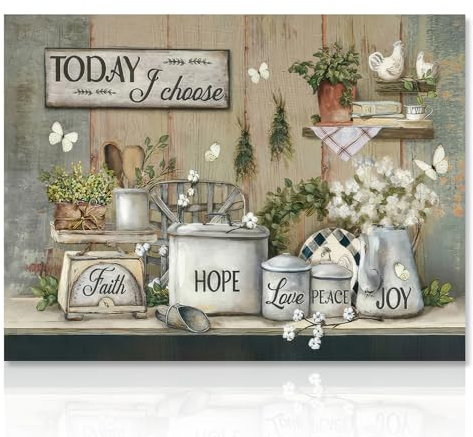 Dazzlewall Farmhouse Kitchen Wall Art Decor with Love Peace Joy Motivational Quotes Poster, Rustic Kitchen Wall Picture for Dining Room Decor 12x16 in Unframed