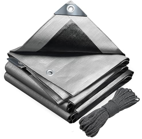 VOUNOT® Bâche de Protection en Polyéthylène 180g/m² Bâche Imperméable Ultra Lourde et Résistante Revêtue des Deux côtés avec Oeillets en Aluminium Couverture Étanche pour Jardin et Piscine Gris 4x6m