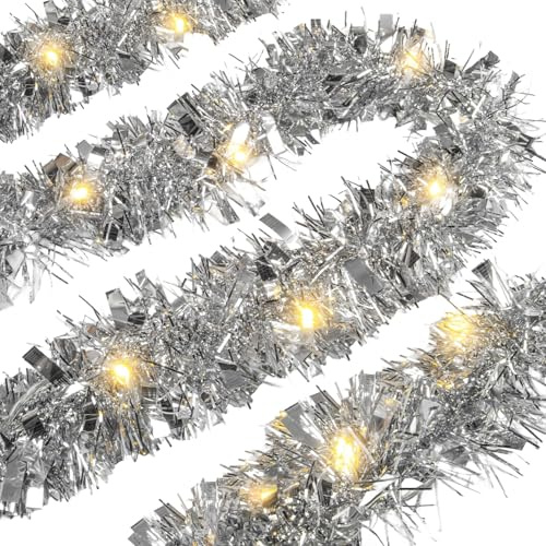 Weihnachtsdeko 5M Weihnachtsgirlande mit Beleuchtung und Timer, 8 Modi Weihnachtsdeko Girland Tannengirlande, Tannengrün Christmas Garland Weihnachten Outdoor Treppe Balkon Fenster Kamin Deko (Weiß)