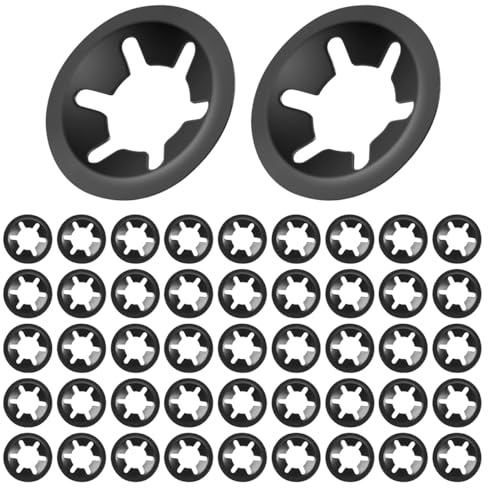 BOUMVID Arandelas Metalicas Bloqueo M4 x 12mm, 50 Piezas Arandelas de Seguridad de Velocidad Rápida, Redondos Anillos de Retención, Negro 65Manganeso Acero Estrella de Dientes Internos