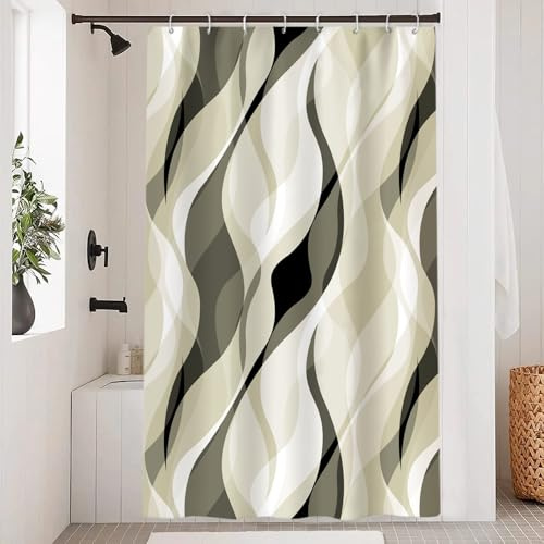 Uiiooazy Tenda da Doccia Antimuffa 120x180cm Verde Righe Grigio Sfumata | Tenda da Doccia Astratta Gradiente Striscia Impermeabile Tessuto in Poliestere Lavabile per Vasca da Bagno con 8 Anelli