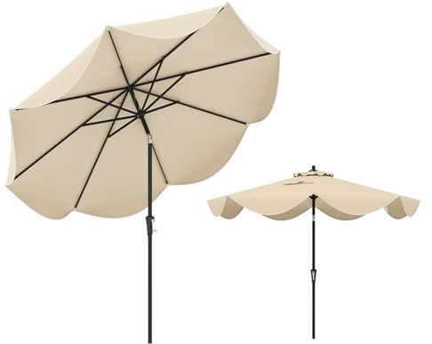 KOMFOTTEU Ombrellone da Giardino 270 cm, Inclinabile a 25°, Parasole da Spiaggia Protezione UV e Anti UV, con Manovella e 8 Stecche, Ideale per Terrazza, Balcone, Piscina