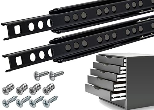 Neuhall Schubladenschienen 342mm Nuthöhe 17mm SCHWARZ (2er Set) Schubladenauszug Auszüge für Schubladen Laufschienen für Schubladen Teilauszug inkl. Schraubenset