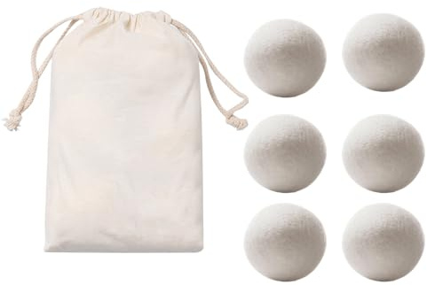 Trocknerbälle aus Wolle – Trocknungszeit verkürzt 6er Set | Wiederverwendbarer Weichspülerball, reduziert Kleidungsfalten und spart Trocknungszeit