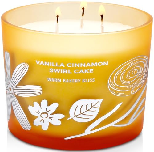 Vanilla Cinnamon Swirl Cake Candle, 14.5oz Large 3-Wick Soy Scented Candles for Home, Warm Bakery Scent, Long Lasting Aromatherapy Candle, Gift for Women & Men