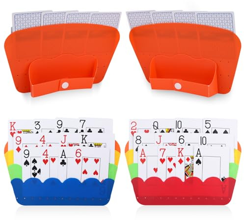 4stk Kartenhalter für Spielkarten, Freihändiger Spielkartenhalter mit Druckknopfständer 3-Lagig Stapelbare Aufbewahrung Spielkarten UNO Poker Reisespiele für Senioren Erwachsene und Kinder