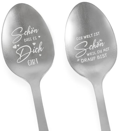 Coffee Spoon Gift with Engraving, Schön dass es dich gibt Gifts, Gift Girlfriend Birthday, Personalised Tea Spoon, Special Birthday Gifts for Women, Men, Mum, Dad, Grandma, Grandpa