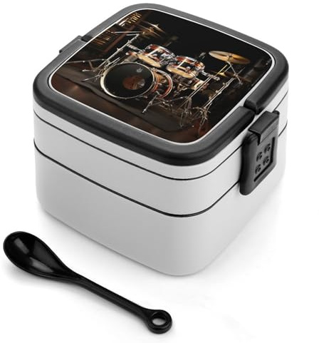 GHENBLT Juego de tambores Bento Box para adultos, apilables, 2 capas, reutilizables, a prueba de fugas, para viajes, 33 onzas, lonchera con cuchara, cajas bento portátiles, aptas para microondas y