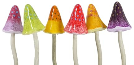 Klocke Dekorationsbedarf Bunte Garten Figuren - Keramik - Ganzjahres-Deko – Keramik Garten - Garten Deko - Zwerge, Pilze, Küken, Vögel & Früchte (Pilz - Länge: 38,5 cm - 6 Stück)