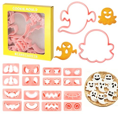 10 Pezzi Formine Biscotti Halloween Set, in plastica 3D, Fantasma Tagliabiscotti Stampini Fondente Formine Dolci Torta Pasticceriam, Decorazioni per Bambini Feste di Halloween