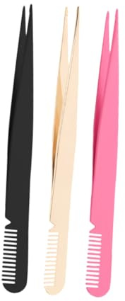 Happyyami 3 Piezas Pinza de Pestañas Inoxidable con Peine Aplicador de Pestañas y Curvador Herramienta Práctica Postizas para Profesionales y Principiantes