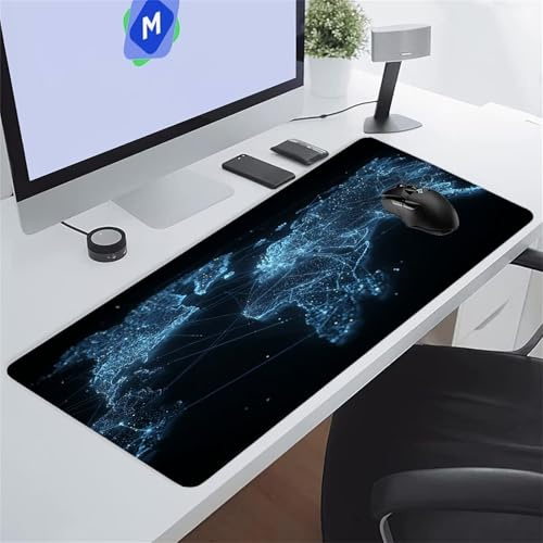 Carte Monde Bleue Tapis de Souris de Jeu 1500x800x2 mm Grand Tapis de Souris Gaming sous-Main Bureau Gamer Large avec Base Antidérapante Tapis de Clavier Lavable pour Gamer PC