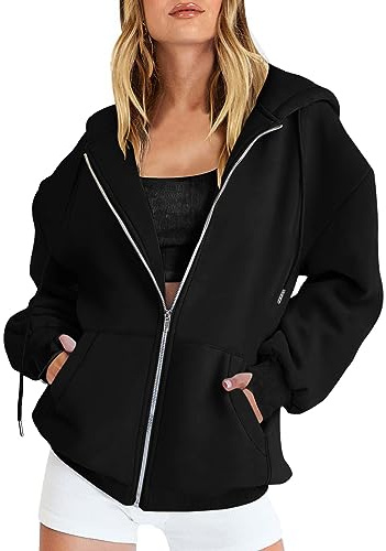 Générique Sweat-Shirt surdimensionné pour Femmes en Velours côtelé à Capuche avec Poches et Manches à Trou pour Le Pouce Parfait pour l'automne et l'hiver (Black, S)