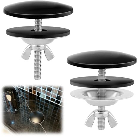 Nexlynk 2 Pcs Stainless Steel Sink Hole Cover Tap Hole Blanking Plug, 5cm Sink Overflow Cover, Sink Blanking Cap for Kitchen and Bathroom Sink, Black